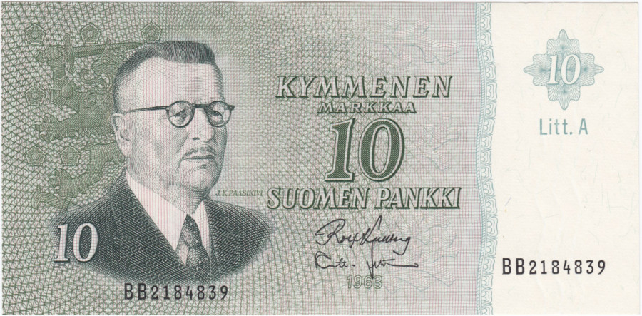 10 Markkaa 1963 Litt.A BB2184839 kl.9